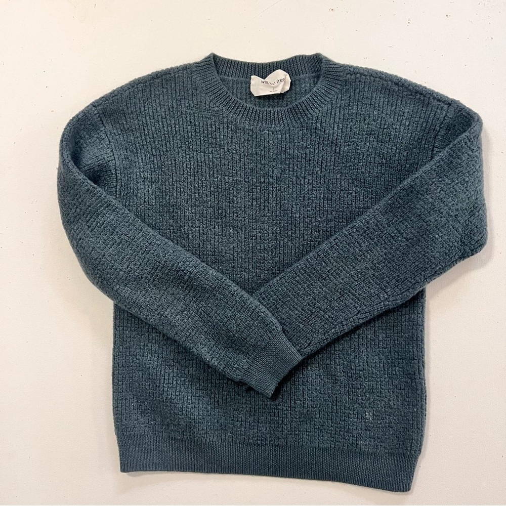 Wilfred Free merino wool teal crew sweater